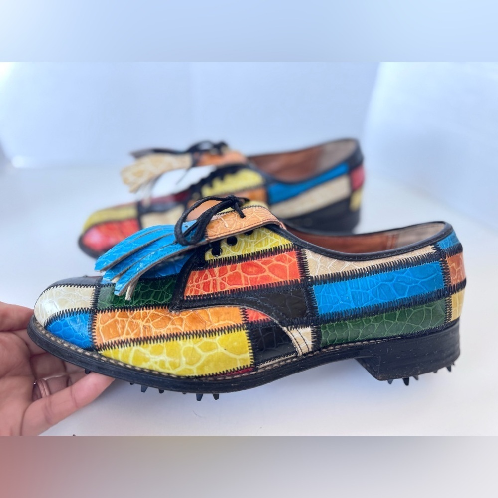 Vintage 60's 70s Pro Shu Patchwork Retro Mod Go Go Leather Oxfords Golf Shoes